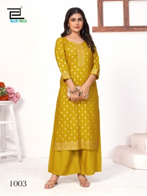 Reels by Blue hills reyon designer fancy kurti with palazzo catalogue at affordable rate readymade suit catalogs