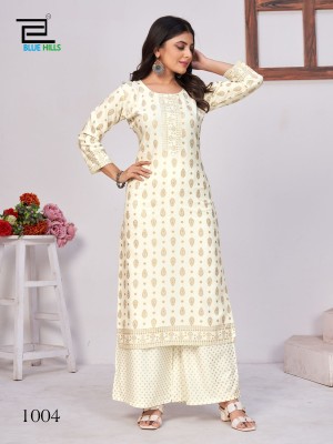 Reels by Blue hills reyon designer fancy kurti with palazzo catalogue at affordable rate readymade suit catalogs