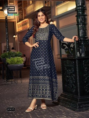 Reels vol 3 by blue hills reyon foil printed kurti catalogue at affordable rate readymade suit catalogs