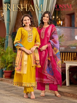 Resham by Ossm Roman silk Digital printed Kurti pant and Dupatta catalogue at affordable rate Ossm Kurti catalogue