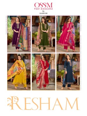 Resham by Ossm Roman silk Digital printed Kurti pant and Dupatta catalogue at affordable rate readymade suit catalogs