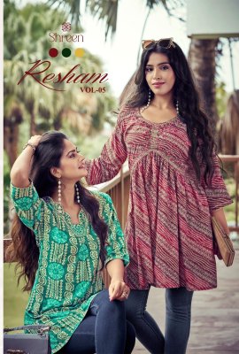 Resham vol 5 by Shreen Trendy western rayon foil prints tunics collection  western wear catalogs