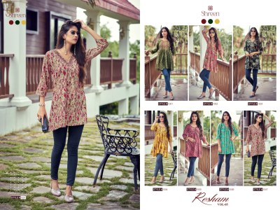 Resham vol 5 by Shreen Trendy western rayon foil prints tunics collection  western wear catalogs