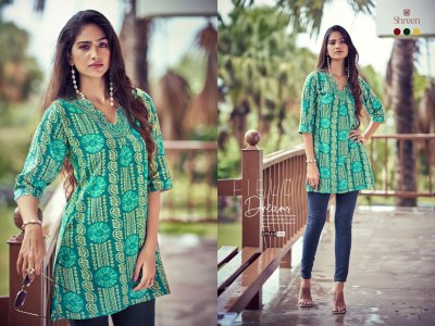 Resham vol 5 by Shreen Trendy western rayon foil prints tunics collection  western wear catalogs