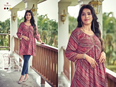 Resham vol 5 by Shreen Trendy western rayon foil prints tunics collection  western wear catalogs