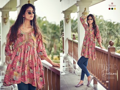 Resham vol 5 by Shreen Trendy western rayon foil prints tunics collection  western wear catalogs