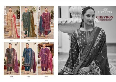 Riaz Arts Chevron Collection Pure Cotton Embroidered Unstitched Suit with Digital Print And Mal Mal Dupatta Wholesale dress material catalogs