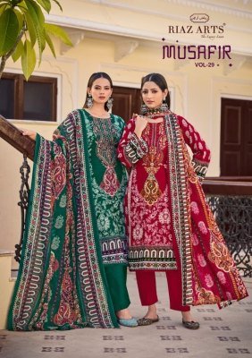 Riaz Musafir Vol 29 Premium Cotton Suit Pure Cotton Digital Print Top with Heavy Self Embroidery Mal Mal Cotton Printed Dupatta  Cotton Bottom Wholesa Riaz Arts