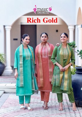 Rich gold vol 3 by mystic 9 Premium quality cotton digital printed readymade suit catalogue 