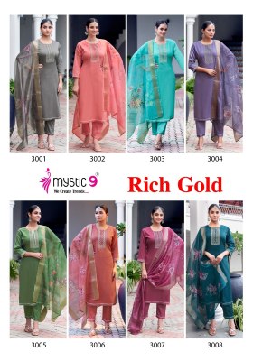 Rich gold vol 3 by mystic 9 Premium quality cotton digital printed readymade suit catalogue readymade suit catalogs