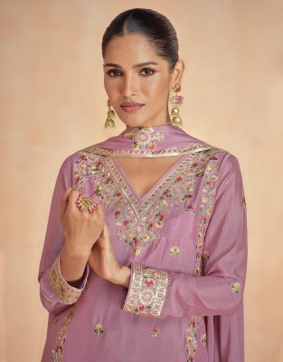 Rinaaz by Aashirwad premium chinon Designer embroidered palzzo kurti with dupatta set  readymade suit catalogs