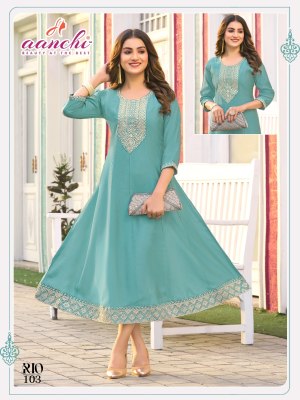 Rio by Aanchi Flair Kali Cut fancy embroidered kurti catalogue at affordable rate kurtis catalogs