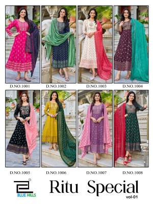 Ritu Special vol 1 by Blue Hills Heavy Chanderi Foil printed Readymade suit catalogue at affordable rate  readymade suit catalogs