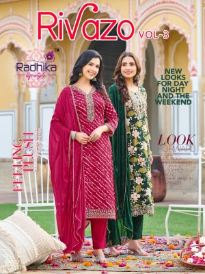 Rivazo vol 3 by Radhika Lifestyle Reyon printed fancy kurti pant and dupatta catalogue at wholesale rate 