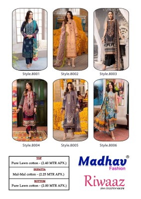 Riwaaz vol 8 by Madhav fashion pure lawn cotton karachi suit catalogue at low rate Karachi suits catalogs