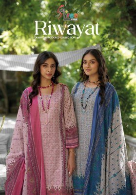 Riwayat Lawn Emb Collection 2025 Pure Lawn Cotton Top And Semi Lawn Bottom with Mal Mal Cotton Dupatta readymade suit catalogs