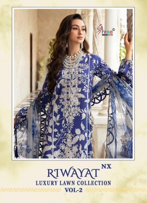 Riwayat by Luxury lawn collection vol 2 pure lawn cotton embroidered unstitched dress material catalogue  Shree fab