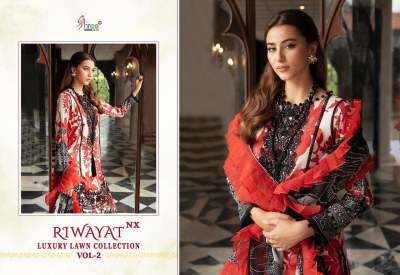 Riwayat by Luxury lawn collection vol 2 pure lawn cotton embroidered unstitched dress material catalogue  salwar kameez catalogs