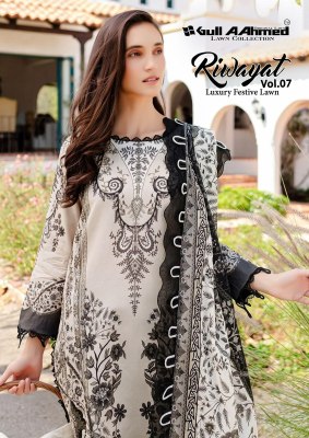 Riwayat vol 7 by Gull Ahmed lawn cotton unstitched suit catalogue at low rate Gull Ahamed