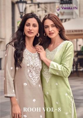 Rooh vol 8 by Vamika Pure reyon lakhnawi stitch readymade suit catalogue at affordable rate Vamika nx