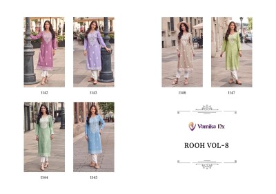 Rooh vol 8 by Vamika nx Pure reyon Lakhnavi Stitch Kurti catalogue at affordable rate kurtis catalogs