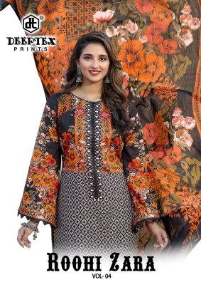 Roohi Zara vol 4 by Deeptex Heavy Lawn Cotton unstitched dress material catalogue at affordable rate wholesale catalogs