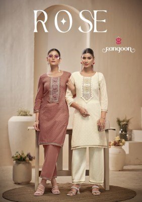 Rose by Rangoon pure Cotton Dobby Fancy Work Neck Work Top with Bottom at amavi expo Rangoon