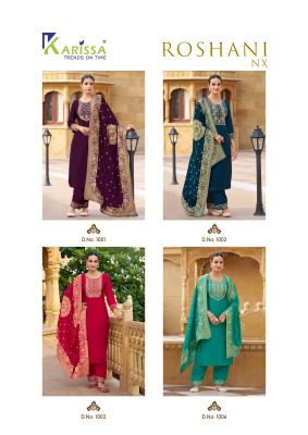 Roshani nx by Karissa Fancy Roman silk Kurti pant and dupatta collection at wholesale price readymade suit catalogs