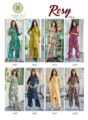 Rosy vol 1 by passion Tree Heavy Printed Reyon With Discharge Print top with bottom catalogue at affordable rate kurtis catalogs