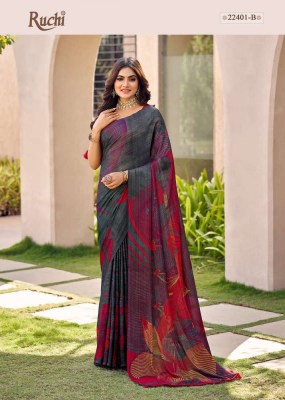 Ruchi Sarees Presents Satrangi Silk Chiffon weaved gold zari printed designer saree collation  sarees catalogs