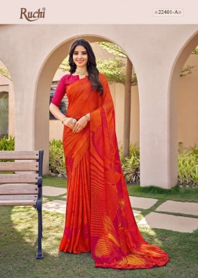 Ruchi Sarees Presents Satrangi Silk Chiffon weaved gold zari printed designer saree collation  sarees catalogs