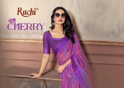 Ruchi saree present cherry chiffon with sartin weaved border saree catalogue at wholesale price sarees catalogs