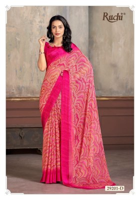 Ruchi saree present cherry chiffon with sartin weaved border saree catalogue at wholesale price sarees catalogs