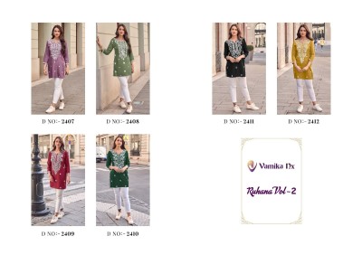 Ruhana vol 2 by Vamika heavy reyon neck embroidered short western wear top catalogue at amaviexpo western wear catalogs