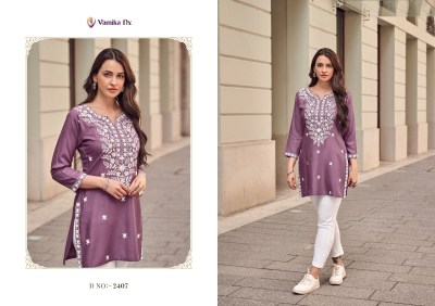 Ruhana vol 2 by Vamika heavy reyon neck embroidered short western wear top catalogue at amaviexpo western wear catalogs