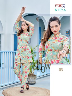 Rung by nitiya heavy reyon fabric with foil print cord set catalog at wholesale price kurtis catalogs