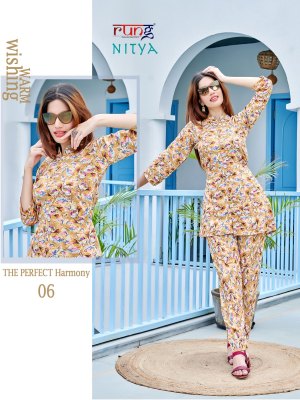 Rung by nitiya heavy reyon fabric with foil print cord set catalog at wholesale price kurtis catalogs