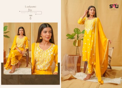 S4U by Lucknowi 1001 to 1006 Lucknowi embroidered suit catalogue at low rate readymade suit catalogs