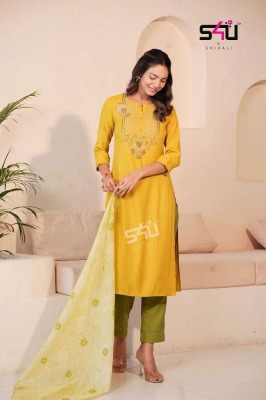 S4u new launch womaniya D n 1001 to 1007 series handwork Kurti pants with dupatta collection Kurti wholesaler  kurtis catalogs