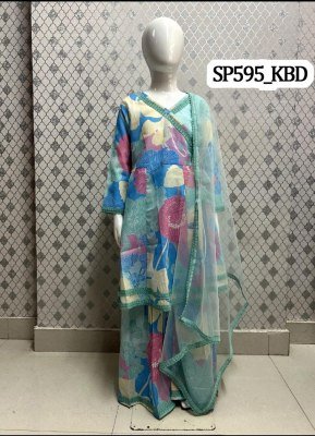 SP594_KBD Girls Angrakha Top and Sharara Dupatta Set Printed Rayon Fabric D.NO-SP594 Wholesale Product wholesale catalogs