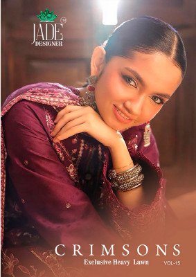 Saanvi Trends Jade Crimsons Vol 15 Pure Heavy Lawn Cotton Karachi Print Cembric Collection Top Bottom and Dupatta Wholesale wholesale catalogs