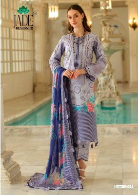 Saanvi Trends Jade Crimsons Vol 15 Pure Heavy Lawn Cotton Karachi Print Cembric Collection Top Bottom and Dupatta Wholesale kurtis catalogs