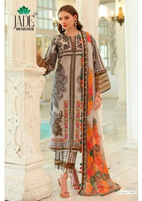 Saanvi Trends Jade Crimsons Vol 15 Pure Heavy Lawn Cotton Karachi Print Cembric Collection Top Bottom and Dupatta Wholesale kurtis catalogs