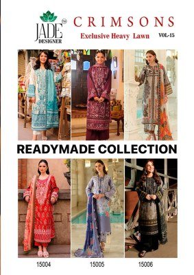 Saanvi Trends Jade Crimsons Vol 15 Pure Heavy Lawn Cotton Karachi Print Cembric Collection Top Bottom and Dupatta Wholesale kurtis catalogs