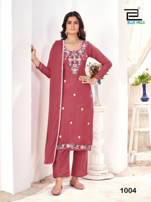 Saanvi by Blue hills reyon neck embroidered kurti pant and dupatta catalogue readymade suit catalogs