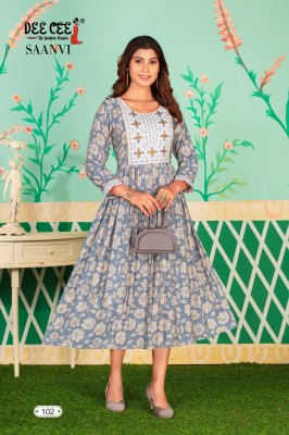 Saanvi by Deecee Flared Long embroidered neck kurti catalogue at amaviexpo kurtis catalogs