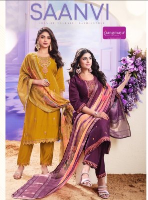 Saanvi by Rangmaya roman neck embroidered kurti pant and dupatta collection Rangmaya