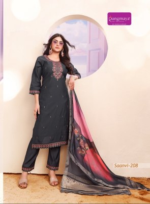 Saanvi by Rangmaya roman neck embroidered kurti pant and dupatta collection readymade suit catalogs