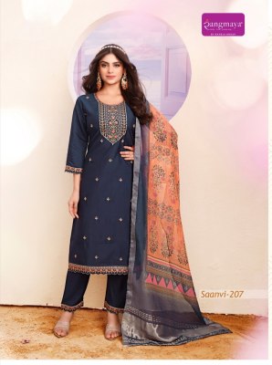 Saanvi by Rangmaya roman neck embroidered kurti pant and dupatta collection readymade suit catalogs