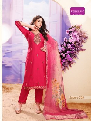 Saanvi by Rangmaya roman neck embroidered kurti pant and dupatta collection readymade suit catalogs